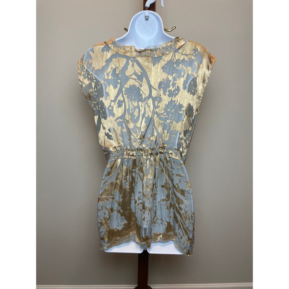 Project Alabama Silk Blend Tunic Blouse Size 6 Light Blue Gold Floral Abstract - Picture 3 of 6